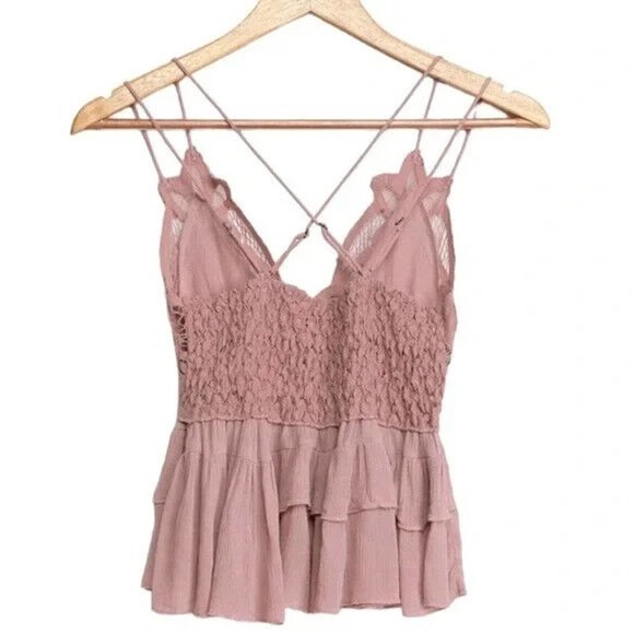 Free People Intimately Adella Cami Tank Sleepwear Bra Top Mauve Ruffle M - Picture 4 of 7